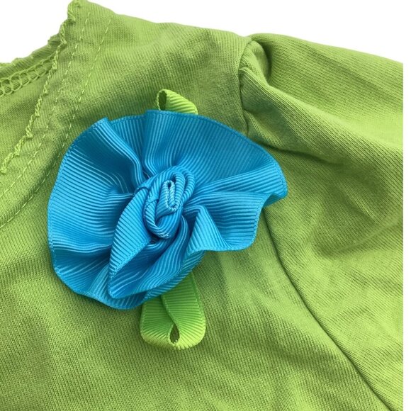 Girls Green Short Sleeve Button Shrug With Blue Flower Accent Top Size 8 Cotton - Picture 4 of 9